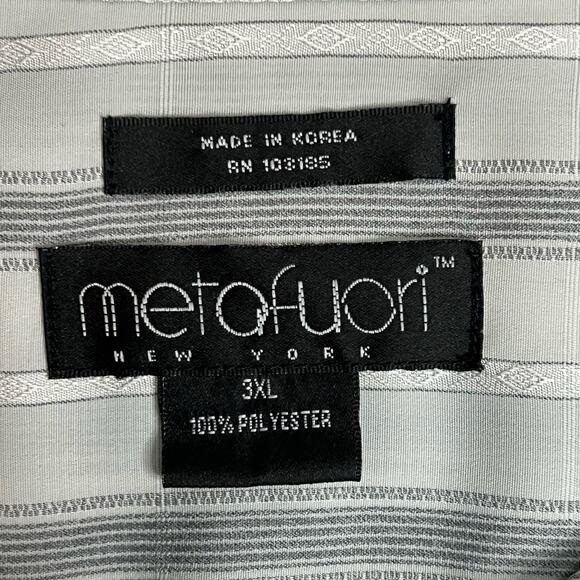 Metafuori New York 3XL Mens Shirt Gray Stripe Button Up Short Sleeve Poly Retro - Picture 3 of 11